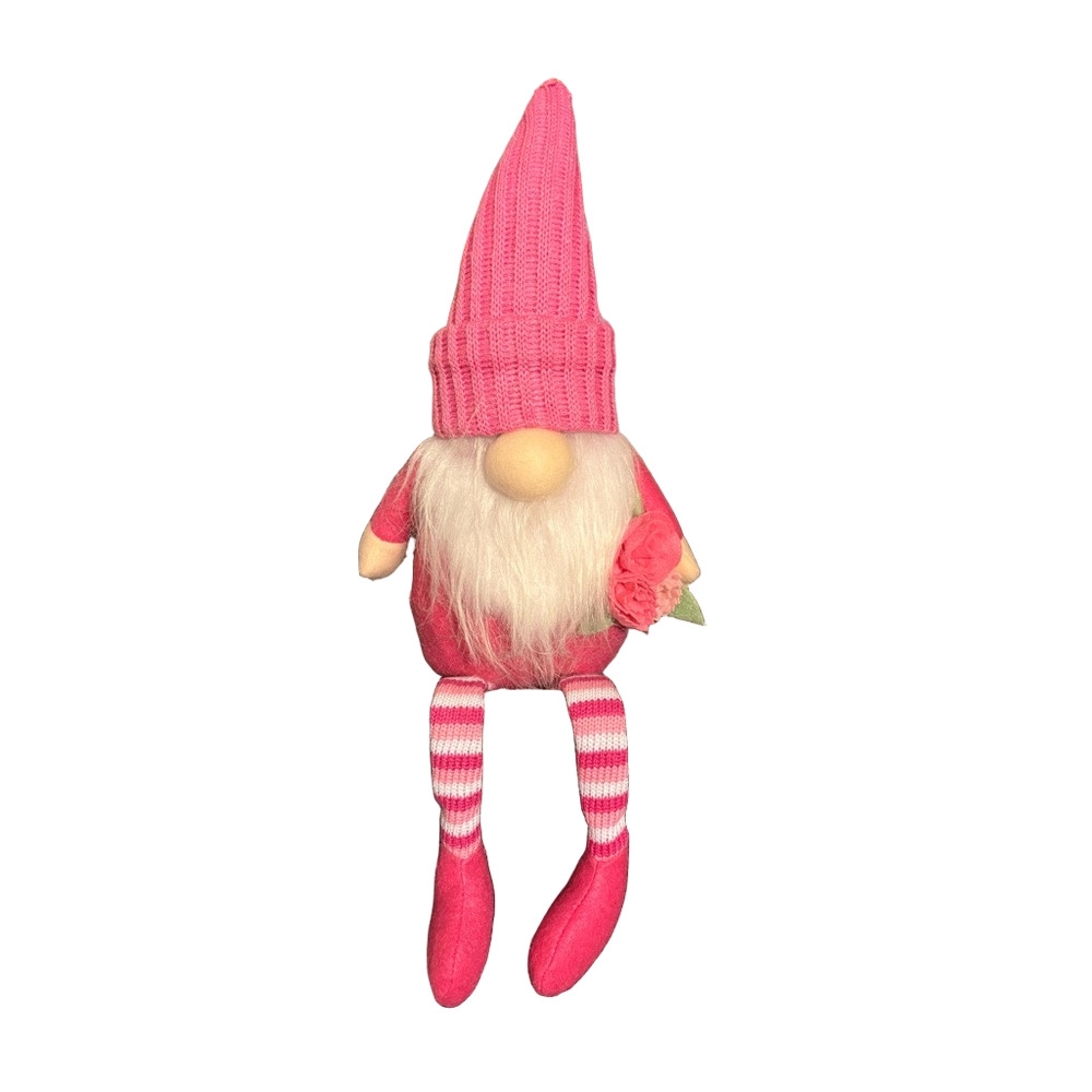 Pink Valentine’s Day Gnome Shelf Sitter Plush Decor Rose Spring Tiered Tray Deco